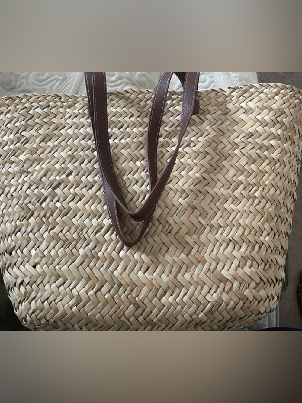 Banana Republic Woven Straw Tote Bag with Brown Leather-Style Straps
